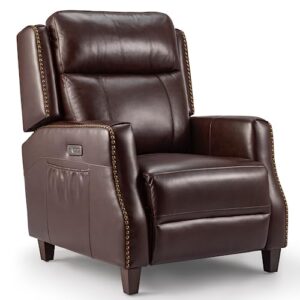 bmbmt genuine leather recliner chair sofa with double layer backrest, power recliner, retro rivet design, high-density sponge recliner chair for living room, brown