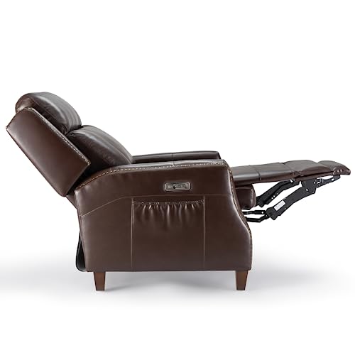 BMBMT Genuine Leather Recliner Chair Sofa with Double Layer Backrest, Power Recliner, Retro Rivet Design, High-Density Sponge Recliner Chair for Living Room, Brown