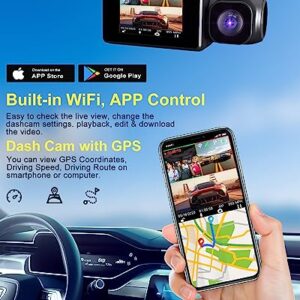 Dash Cam Camera For Cars Dashcam - Lehwey 3 Channel Dash Camera 4k 2160P+1440P+1080P Front Rear Inside, Built in WiFi GPS, With 64GB Card, Night Vision, G-Sensor Parking Mode, 170°Angle Loop Recording