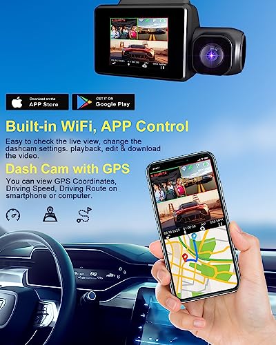 Dash Cam Camera For Cars Dashcam - Lehwey 3 Channel Dash Camera 4k 2160P+1440P+1080P Front Rear Inside, Built in WiFi GPS, With 64GB Card, Night Vision, G-Sensor Parking Mode, 170°Angle Loop Recording