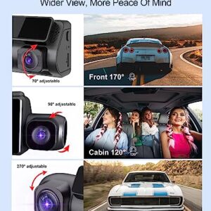 Dash Cam Camera For Cars Dashcam - Lehwey 3 Channel Dash Camera 4k 2160P+1440P+1080P Front Rear Inside, Built in WiFi GPS, With 64GB Card, Night Vision, G-Sensor Parking Mode, 170°Angle Loop Recording