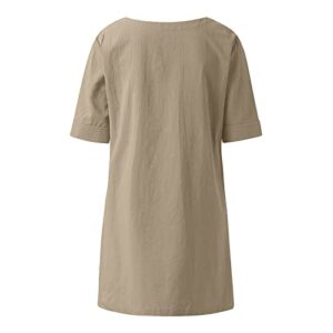 Ceboyel Womens Cotton Linen Summer Tops Irregular Hem Shirts V Neck 3/4 Sleeve Blouses Tunic Loose Fit Ladies Clothing 2023