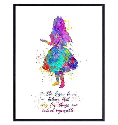 Motivational Quotes For Girls Room 11x14 - Alice in Wonderland Theme - Inspirational Quotes Wall Art for Women - Girls Bedroom Decor - positive affirmation - Positive Sayings Poster - Teen Girls Room