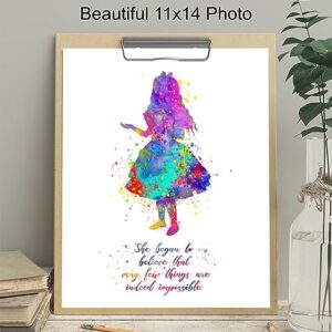 Motivational Quotes For Girls Room 11x14 - Alice in Wonderland Theme - Inspirational Quotes Wall Art for Women - Girls Bedroom Decor - positive affirmation - Positive Sayings Poster - Teen Girls Room