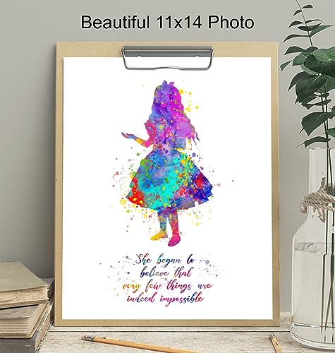 Motivational Quotes For Girls Room 11x14 - Alice in Wonderland Theme - Inspirational Quotes Wall Art for Women - Girls Bedroom Decor - positive affirmation - Positive Sayings Poster - Teen Girls Room