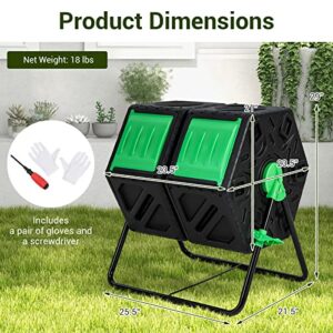 Goplus Compost Bin, Dual Chamber 34.5 Gal Compost Tumbler with 2 Rotating Chambers, Sliding Doors, High-Volume Outdoor Garden Composter, Rotating Composting Bin for Garden Yard, BPA Free