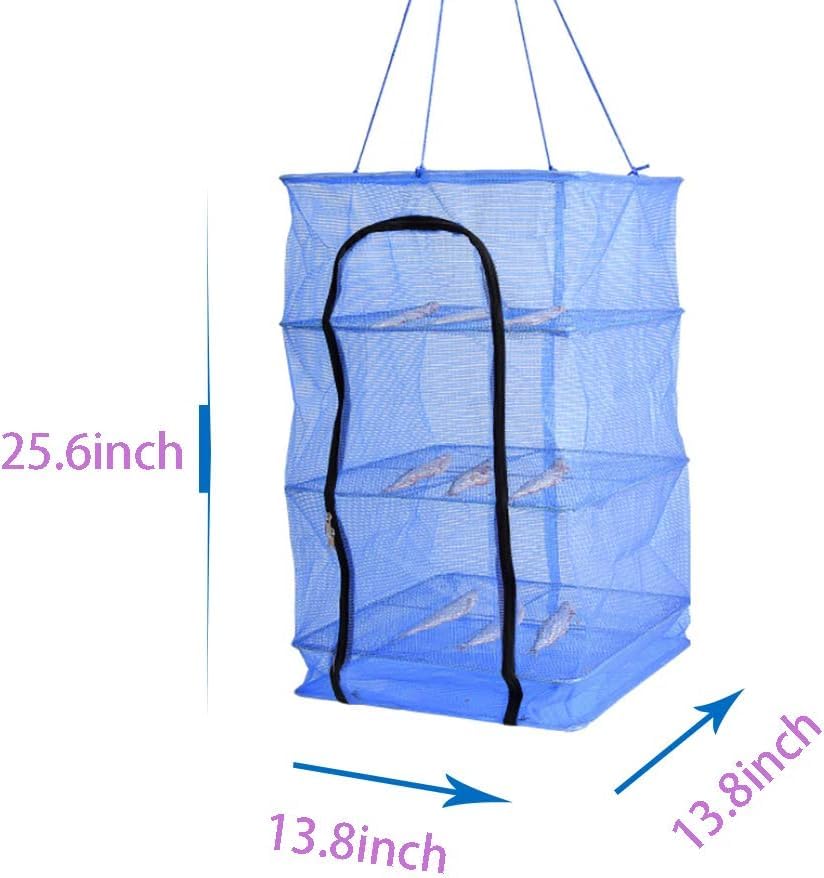 Drying Rack 4 Layers Folding Fish Mesh, Vegetable Fish Dish Screen Hanging Foldable Drying Mesh Storage Bag Blue (4 Layers)