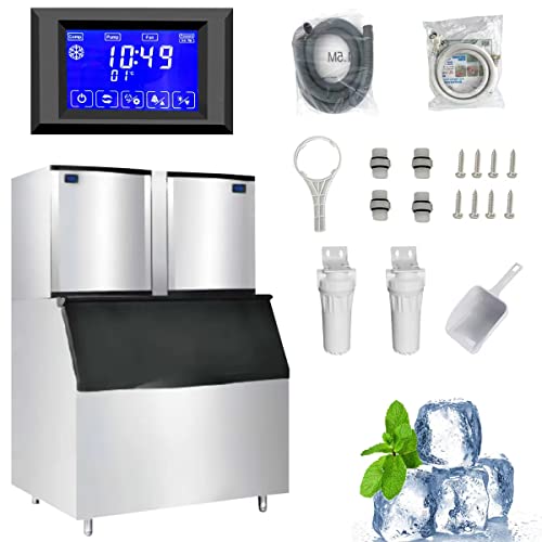 CMCMICE Commercial Ice Machine, 2000 Lbs/24H Industrial Ice Maker Machine with 1003 Lbs Ice Storage, Vertical Ice Maker Machine, Air Cooled Stainless Steel Ice Cube Maker for Commercial and Home Use…