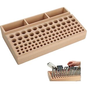 nahnah leather craft tool holder, 98 holes professional wooden leathercraft stand organizer with 3 slots, leather tool holder for making punch tools storage 10.62×5.9 in