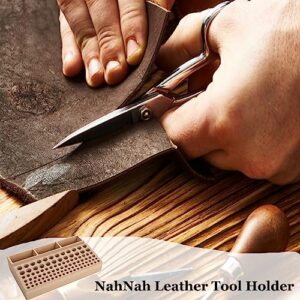 NahNah Leather Craft Tool Holder, 98 Holes Professional Wooden Leathercraft Stand Organizer with 3 Slots, Leather Tool Holder for Making Punch Tools Storage 10.62×5.9 in