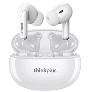 lenovo bluetooth headphones wireless earbuds thinkplus livepods lp5 v5.0, handsfree waterproof headphone 12hrs battery life with charging case ergonomic design snug fit earbud noise reduction- white