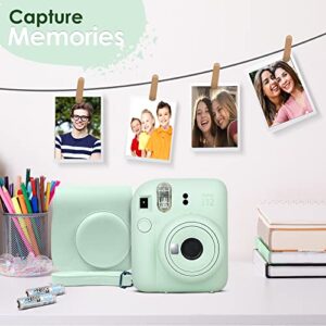 Fujifilm Instax Mini 12 Camera with Fujifilm Instant Mini Film (60 Sheets) Bundle with Deals Number One Accessories Including Carrying Case, Photo Album, Stickers (Mint Green)