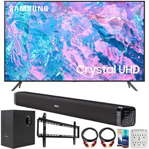 samsung un65cu7000 65 inch crystal uhd 4k smart tv bundle with deco gear home theater soundbar with subwoofer, wall mount accessory kit, 6ft 4k hdmi 2.0 cables and more (2023 model)