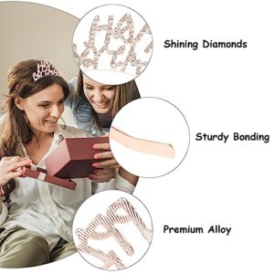 Birthday Crown Silver Rhinestone Birthday Tiara Birthday Party Decorations for Women Birthday Party Favors for Girls 16th 21st 30th 40th 50th 60th Birthday Crown Crystal Hair Accessories for Party(Rose Gold)