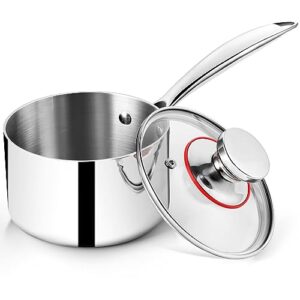 3 quart tri-ply stockpot and saucepan, p&p chef stainless steel sauce pan with lid, cooking induction pot, kitchen cookware for all stoves, non-toxic, durable & dishwasher safe