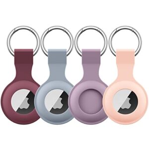 [4 pack] airtag case for apple airtag, anti-lost airtags holder, airtag keychain with key ring, anti-scratch protective cover for apple airtags case accessories (pink+winered+purple+bluegray)