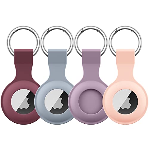 [4 Pack] AirTag Case for Apple AirTag, Anti-Lost AirTags Holder, AirTag Keychain with Key Ring, Anti-Scratch Protective Cover for Apple AirTags Case Accessories (Pink+WineRed+Purple+BlueGray)