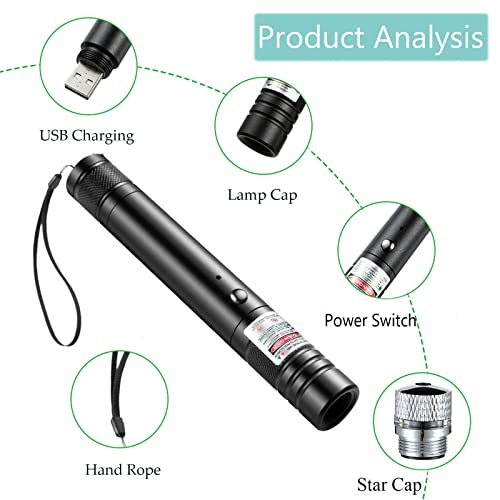 IVVTRYI Green Laser Pointer, Long-Range high-Power Laser Pointer, Adjustable Mode, 2000 Meters Handheld Laser Pointer, Suitable for Camping, Hiking, Emergency, USB Charging