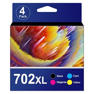 702 702xl remanufactured ink cartridge combo pack replacement for epson 702xl t702xl 702 t702 for workforce pro wf-3720 wf-3733 wf-3730 printer (4 pack)