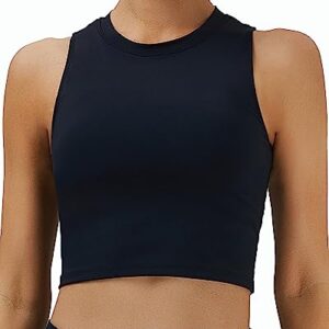 Oalka Women's High Neck Longline Sport Bras Padded Workout Crop Tops Yoga Tank Tops Black XXL