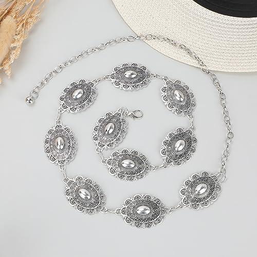 VONMELLI Western Chain Belt for Women Concho Silver Link Chain Belts for Jeans Dresses Silver S