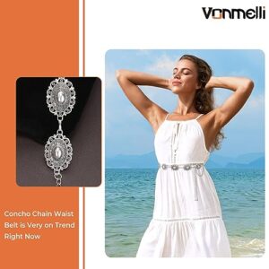 VONMELLI Western Chain Belt for Women Concho Silver Link Chain Belts for Jeans Dresses Silver S