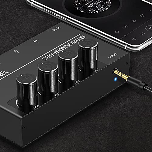 ZUKVYE 4 Channel Headphone Amplifier Stereo Audio Amp, Ultra-Compact Portable Headphone Splitter w/4 3.5MM Headphones Output Jack and 3.5MM Audio Input