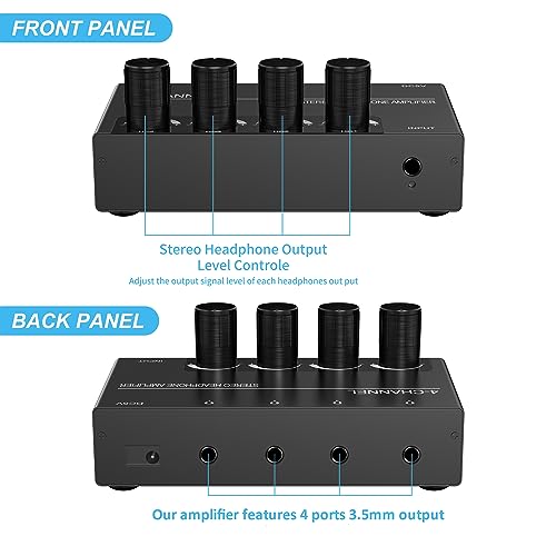 ZUKVYE 4 Channel Headphone Amplifier Stereo Audio Amp, Ultra-Compact Portable Headphone Splitter w/4 3.5MM Headphones Output Jack and 3.5MM Audio Input