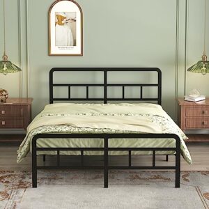 richwanone full size bed frame with headboard and footboard, 14 inch metal platform with steel slat support, no box spring needed, easy assembly, black
