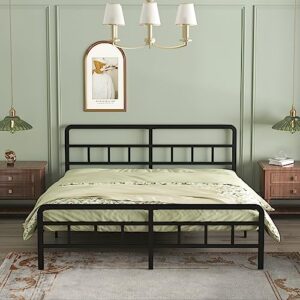 richwanone 14 inch king bed frame with headboard and footboard, metal platform with heavy duty steel slat support, no box spring needed, easy assembly, black