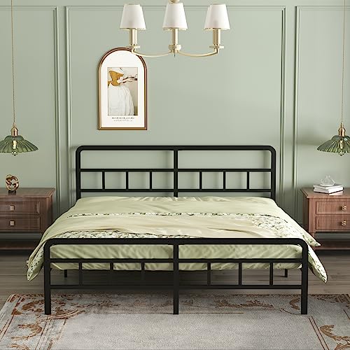 Richwanone 14 inch King Bed Frame with Headboard and Footboard, Metal Platform with Heavy Duty Steel Slat Support, No Box Spring Needed, Easy Assembly, Black