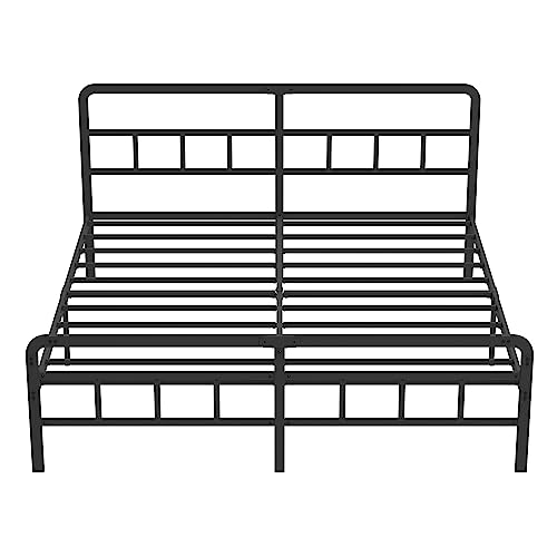 Richwanone 14 inch King Bed Frame with Headboard and Footboard, Metal Platform with Heavy Duty Steel Slat Support, No Box Spring Needed, Easy Assembly, Black