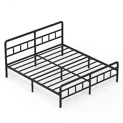 Richwanone 14 inch King Bed Frame with Headboard and Footboard, Metal Platform with Heavy Duty Steel Slat Support, No Box Spring Needed, Easy Assembly, Black