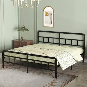 Richwanone 14 inch King Bed Frame with Headboard and Footboard, Metal Platform with Heavy Duty Steel Slat Support, No Box Spring Needed, Easy Assembly, Black