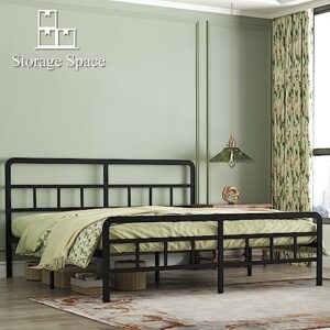 Richwanone 14 inch King Bed Frame with Headboard and Footboard, Metal Platform with Heavy Duty Steel Slat Support, No Box Spring Needed, Easy Assembly, Black