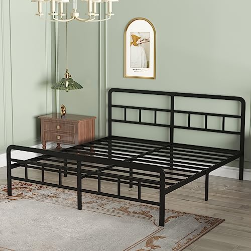 Richwanone 14 inch King Bed Frame with Headboard and Footboard, Metal Platform with Heavy Duty Steel Slat Support, No Box Spring Needed, Easy Assembly, Black