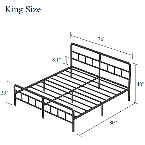 Richwanone 14 inch King Bed Frame with Headboard and Footboard, Metal Platform with Heavy Duty Steel Slat Support, No Box Spring Needed, Easy Assembly, Black