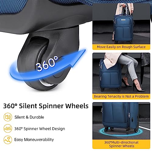 LARVENDER Softside Luggage Sets 3 Piece with Duffel Bag, Expandable Rolling Suitcases Set with Spinner Wheels, Lightweight Upright Travel Luggage Set with TSA-Approved Lock, Blue(20/24/28)"