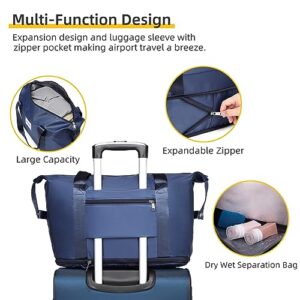 LARVENDER Softside Luggage Sets 3 Piece with Duffel Bag, Expandable Rolling Suitcases Set with Spinner Wheels, Lightweight Upright Travel Luggage Set with TSA-Approved Lock, Blue(20/24/28)"