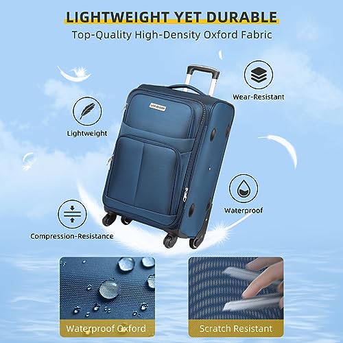 LARVENDER Softside Luggage Sets 3 Piece with Duffel Bag, Expandable Rolling Suitcases Set with Spinner Wheels, Lightweight Upright Travel Luggage Set with TSA-Approved Lock, Blue(20/24/28)"