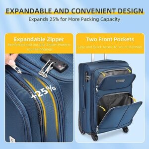 LARVENDER Softside Luggage Sets 3 Piece with Duffel Bag, Expandable Rolling Suitcases Set with Spinner Wheels, Lightweight Upright Travel Luggage Set with TSA-Approved Lock, Blue(20/24/28)"