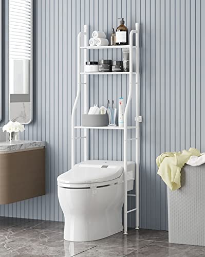 JOCHER 3-Tier Over The Toilet Storage Rack,Bathroom Shelf Organizer Over Toilet Storage,Above Toilet Storage Rack,Space Saver,Easy to Assemble,Fit Most Toilets,25.4" W x 9.85" D x 60" H(White)