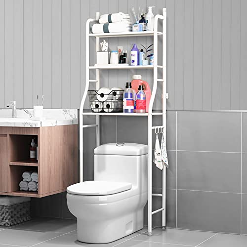 JOCHER 3-Tier Over The Toilet Storage Rack,Bathroom Shelf Organizer Over Toilet Storage,Above Toilet Storage Rack,Space Saver,Easy to Assemble,Fit Most Toilets,25.4" W x 9.85" D x 60" H(White)