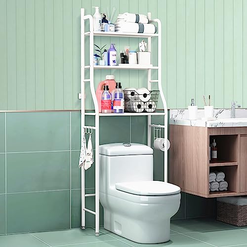 JOCHER 3-Tier Over The Toilet Storage Rack,Bathroom Shelf Organizer Over Toilet Storage,Above Toilet Storage Rack,Space Saver,Easy to Assemble,Fit Most Toilets,25.4" W x 9.85" D x 60" H(White)