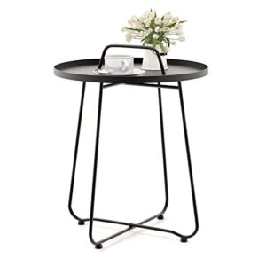 tangkula outdoor side table with handle, 18" round small coffee accent table for indoor & outdoor, modern rustproof tray metal end table for patio, living room, balcony, backyard, poolside, porch