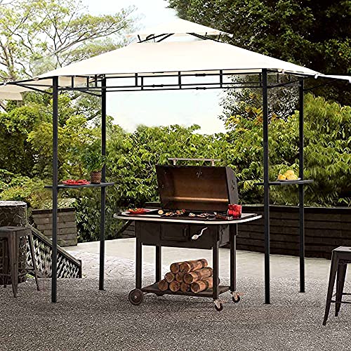 Tensun 12x4.3Ft Outdoor Gazebo, Shade Double Tiered Air Circulation Grill Gazebo,Side Extended Sheds,Rain Resistant Patio BBQ Tent with Bar Counters, Suitable for Backyard,Poolside,Party, Beige