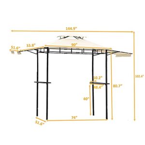 Tensun 12x4.3Ft Outdoor Gazebo, Shade Double Tiered Air Circulation Grill Gazebo,Side Extended Sheds,Rain Resistant Patio BBQ Tent with Bar Counters, Suitable for Backyard,Poolside,Party, Beige