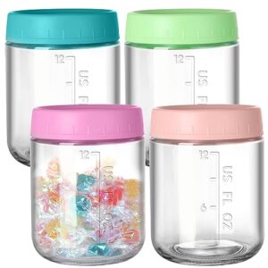 4 pack mason jars 16 oz with lids, glass jar with screw lid and mesurement marks, glass jars with airtight lids for overnight oats, pickles, salad, spice, candy, jam, seasoning, meal prep containers