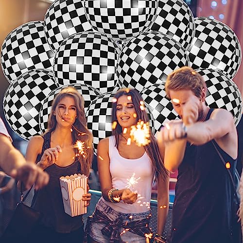 HaiMay 15 Pieces Large Balloons 22 Inches 360 Degree Round Balloons Metallic Helium Balloons Black White Checkered Balloons 4D Balloons Mylar Foil Balloons Birthday Balloons Party Balloons