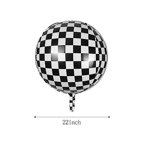 HaiMay 15 Pieces Large Balloons 22 Inches 360 Degree Round Balloons Metallic Helium Balloons Black White Checkered Balloons 4D Balloons Mylar Foil Balloons Birthday Balloons Party Balloons